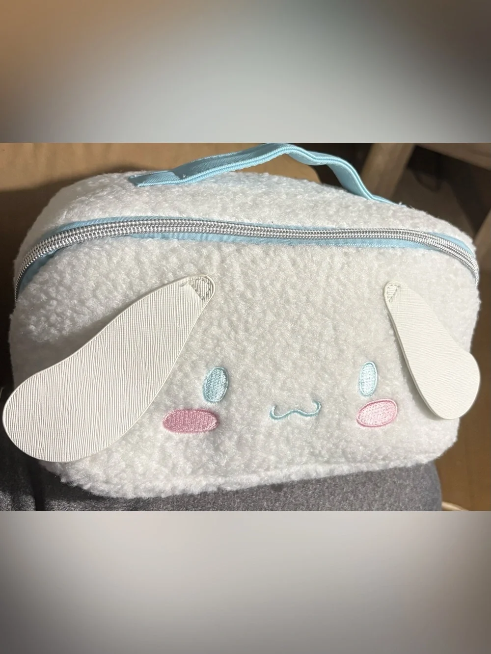 Sanrio Plush White Cinnamoroll Carry Bag with Light Blue and Pink Accents